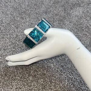 Lia Sophia Blue Green Cuff Bracelet Silver Rhinestones
